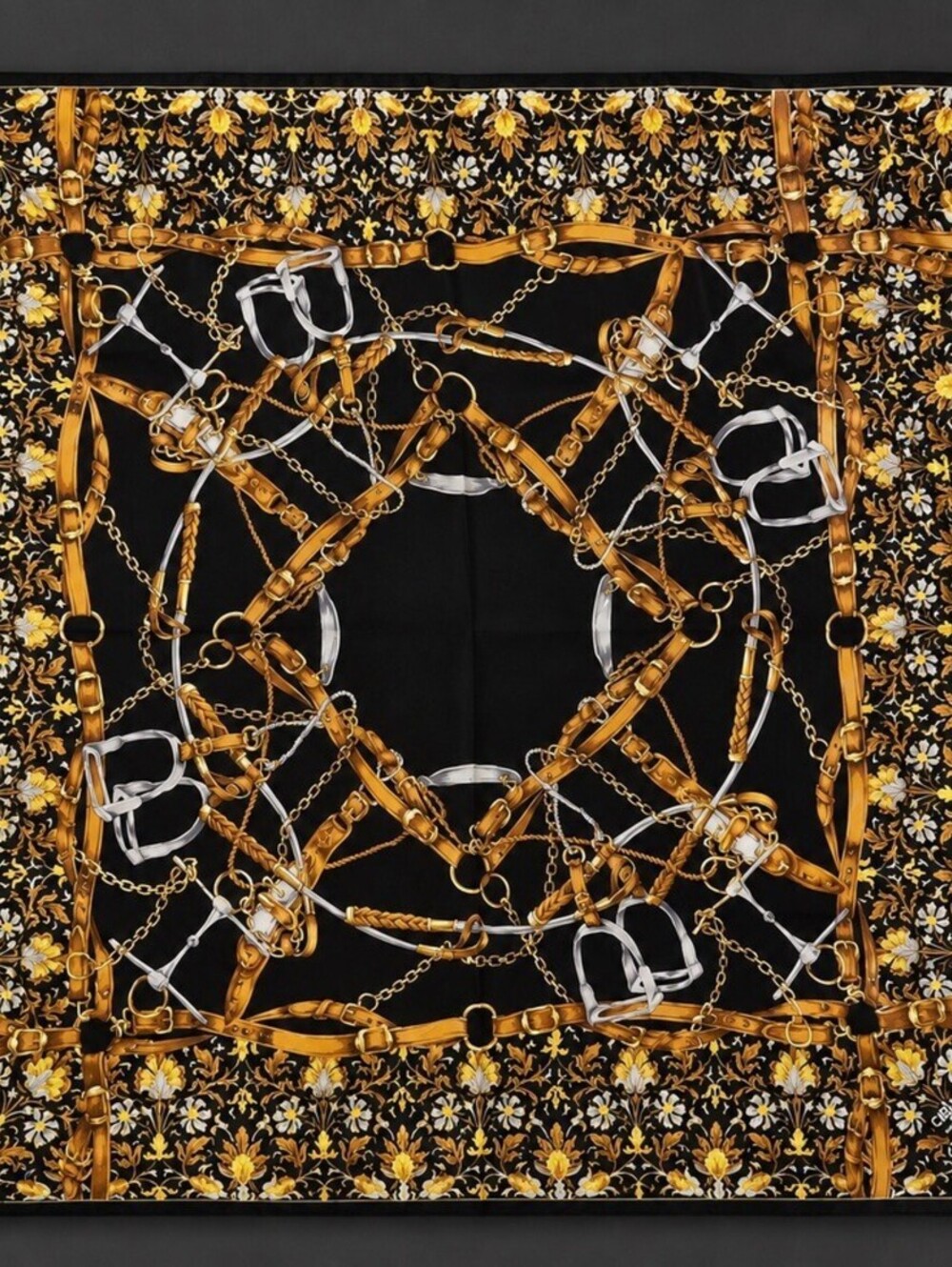 Celine Paris equestrian-motif silk scarf Vintage